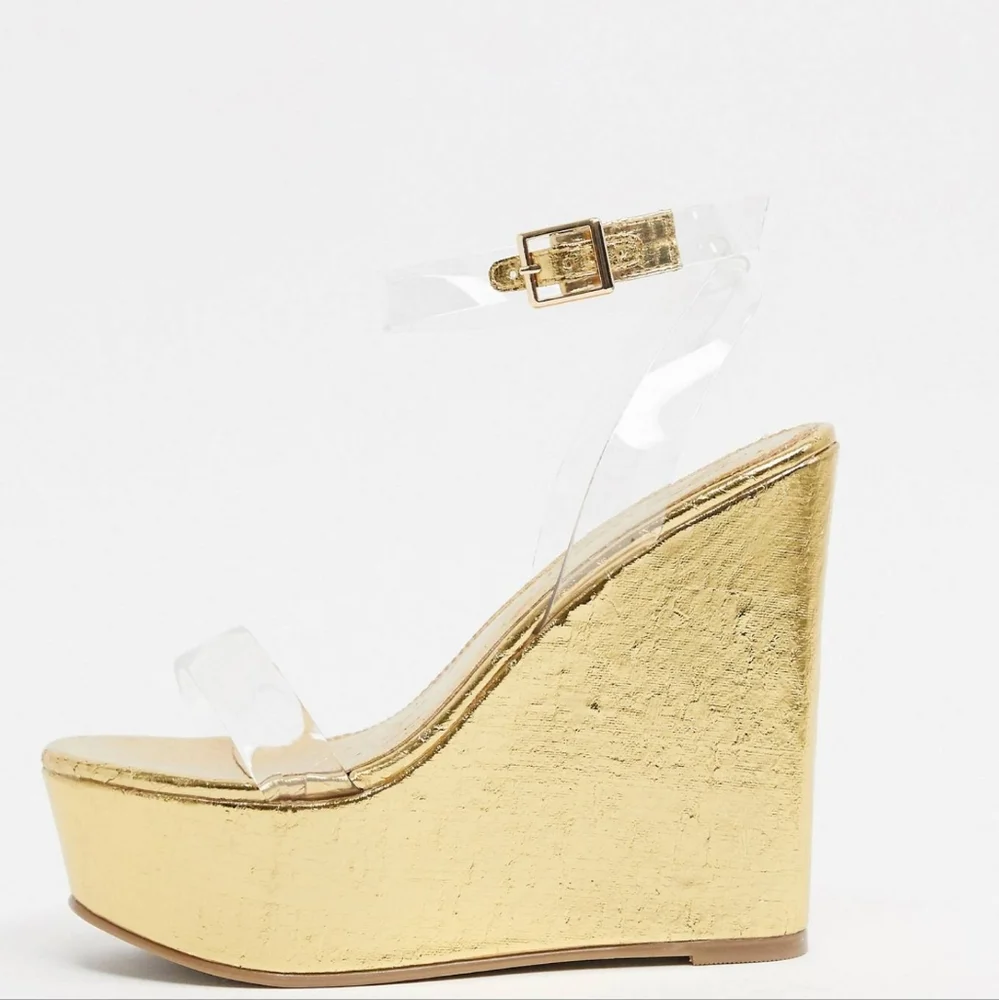 ASOS Gold Metallic Wedge Sandals with Clear Straps